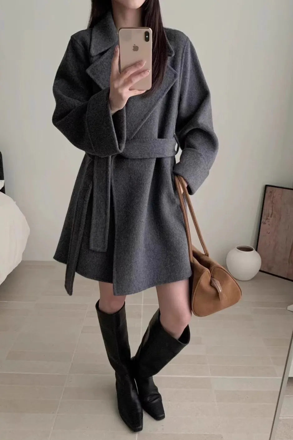 Robe-Style Double-Face Wool Long Coat
