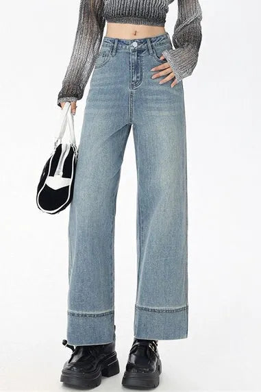 High Waist Cropped Straight Jeans