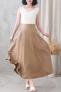 Handmade Women Linen A Line Long Skirt 3334
