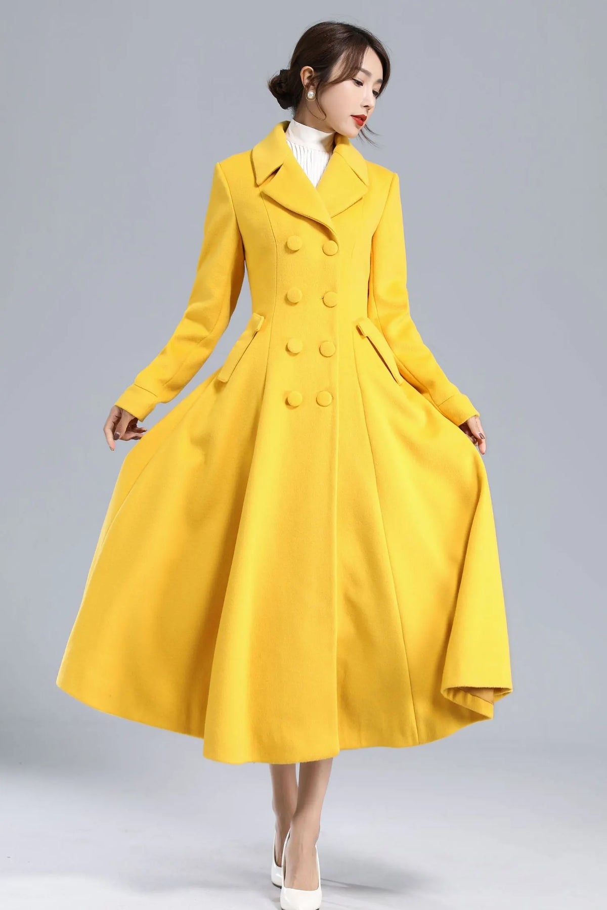 Women’s Yellow Wool Coat – Handmade Long Tailored Overcoat 3234