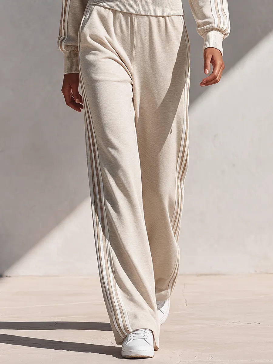 Women's Half-Zip Stand-Collar Knit Tracksuit With Side Stripes MDZ2819H0ZRK