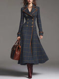 Vintage Plaid Double-breasted Wool-blend Long Coat