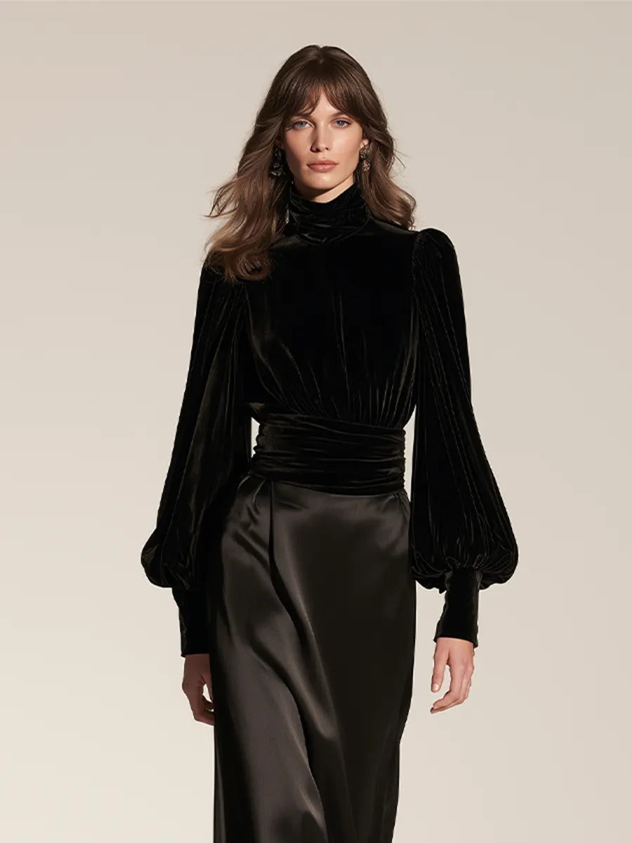 Women's Waist‑Defined Velvet Satin Set For Evening Party MDZ0268I6LYL