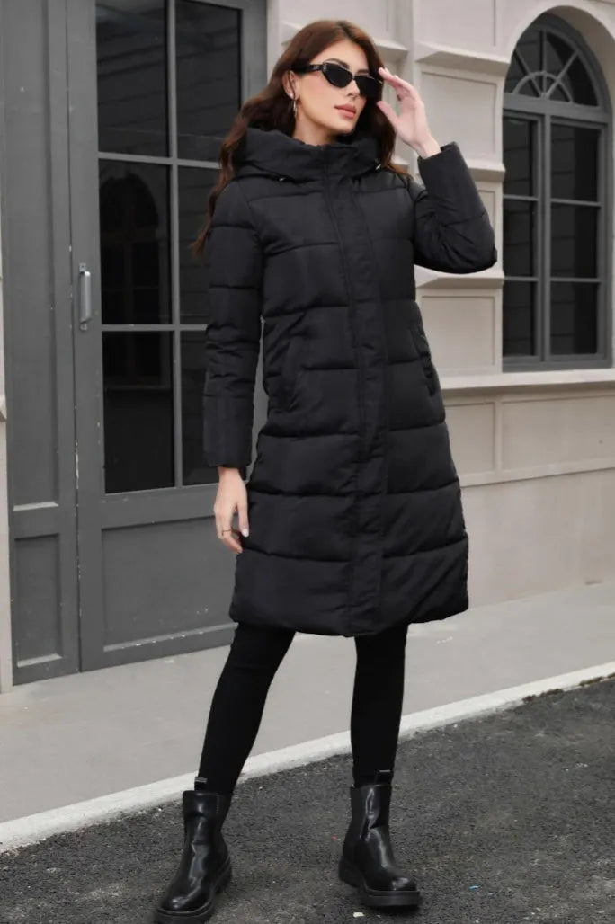 Plus Size Hooded Longline Puffer Coat