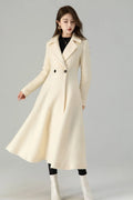 Off White Wool Maxi Coat - Fit and Flare Double Breasted 4559