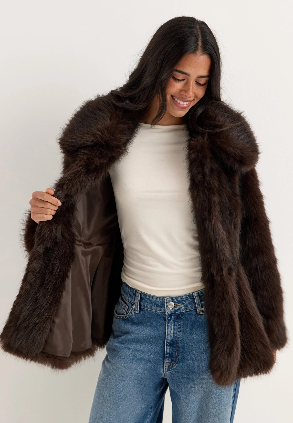 Short Peplum Faux Fur Coat