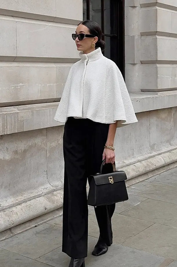 Elegant Solid High Collar Short Cape Coat