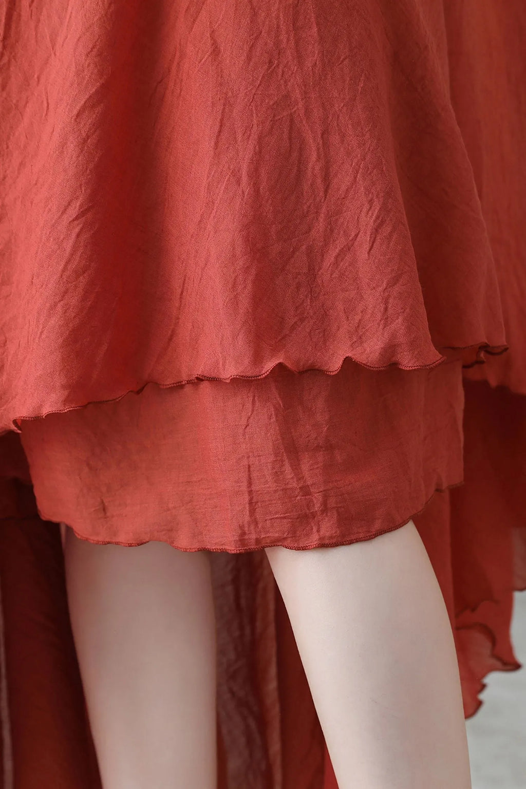 Boho Linen Maxi Skirt, Pleated Elastic Waist 
