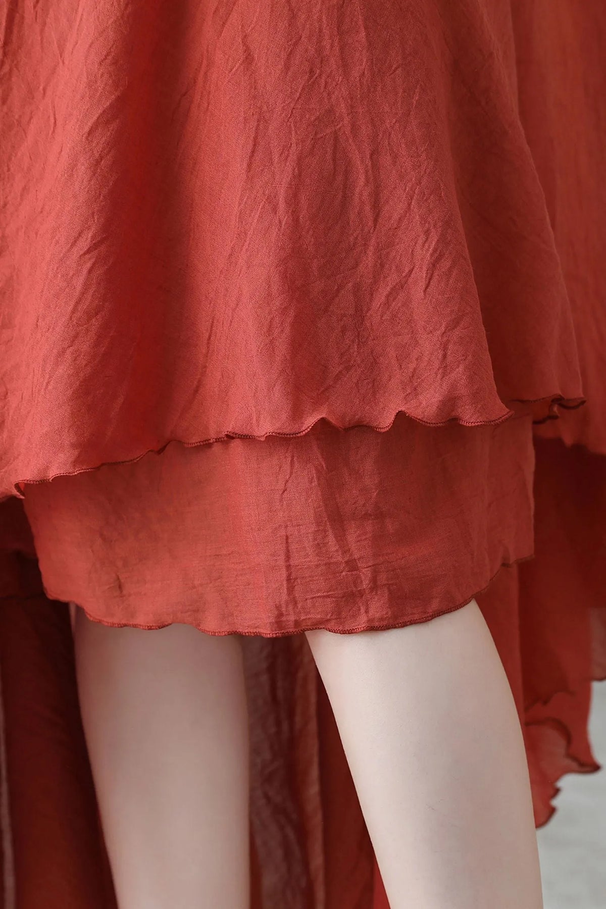 Boho Linen Maxi Skirt, Pleated Elastic Waist 