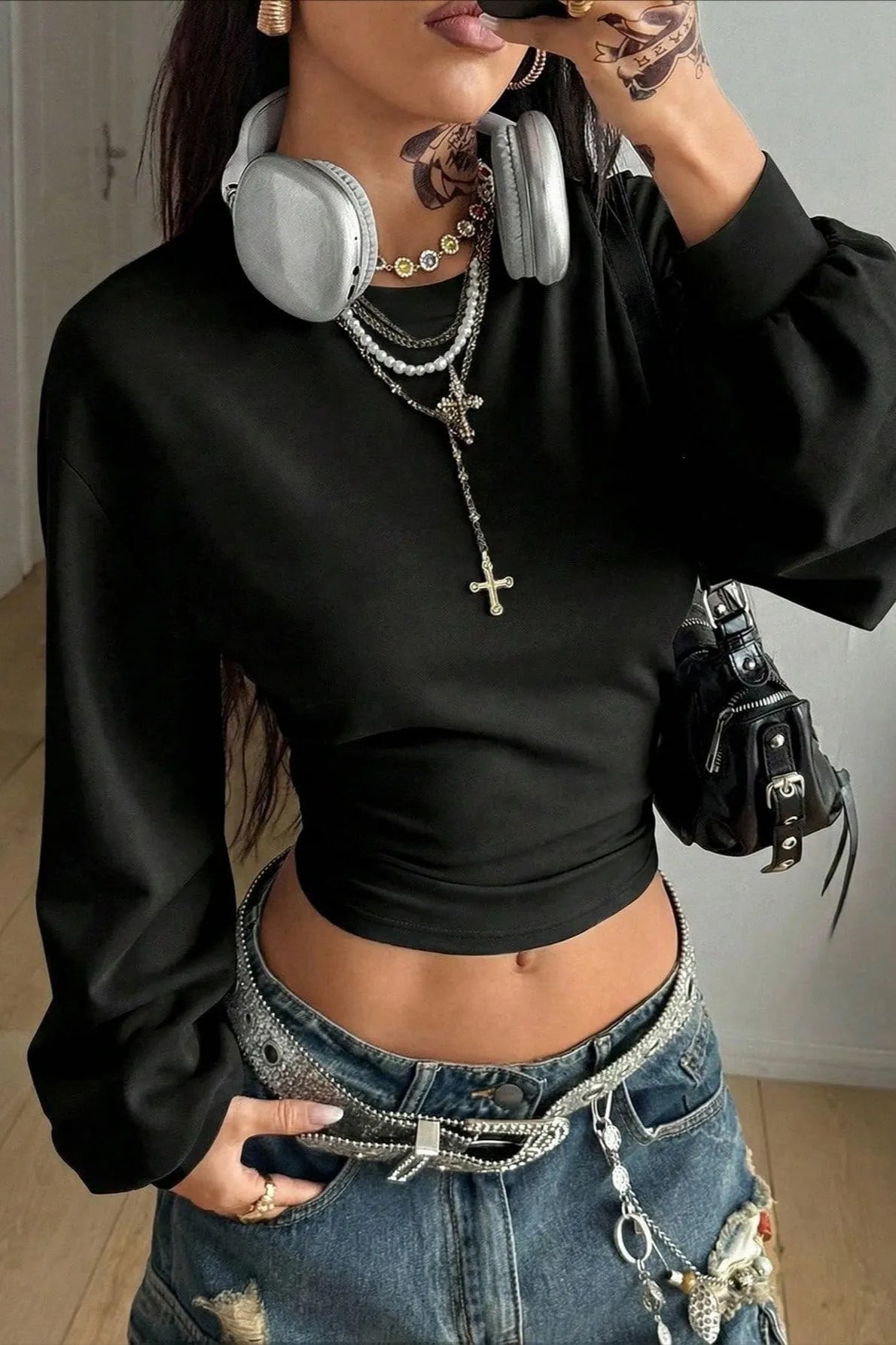 Y2K Lantern Sleeve Crop Sweatshirts