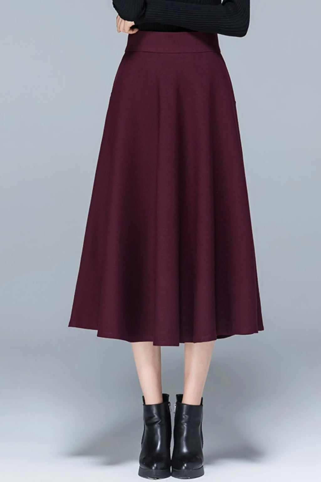 Polyester High Waist Midi Skirt - Pleated A-Line Lined 