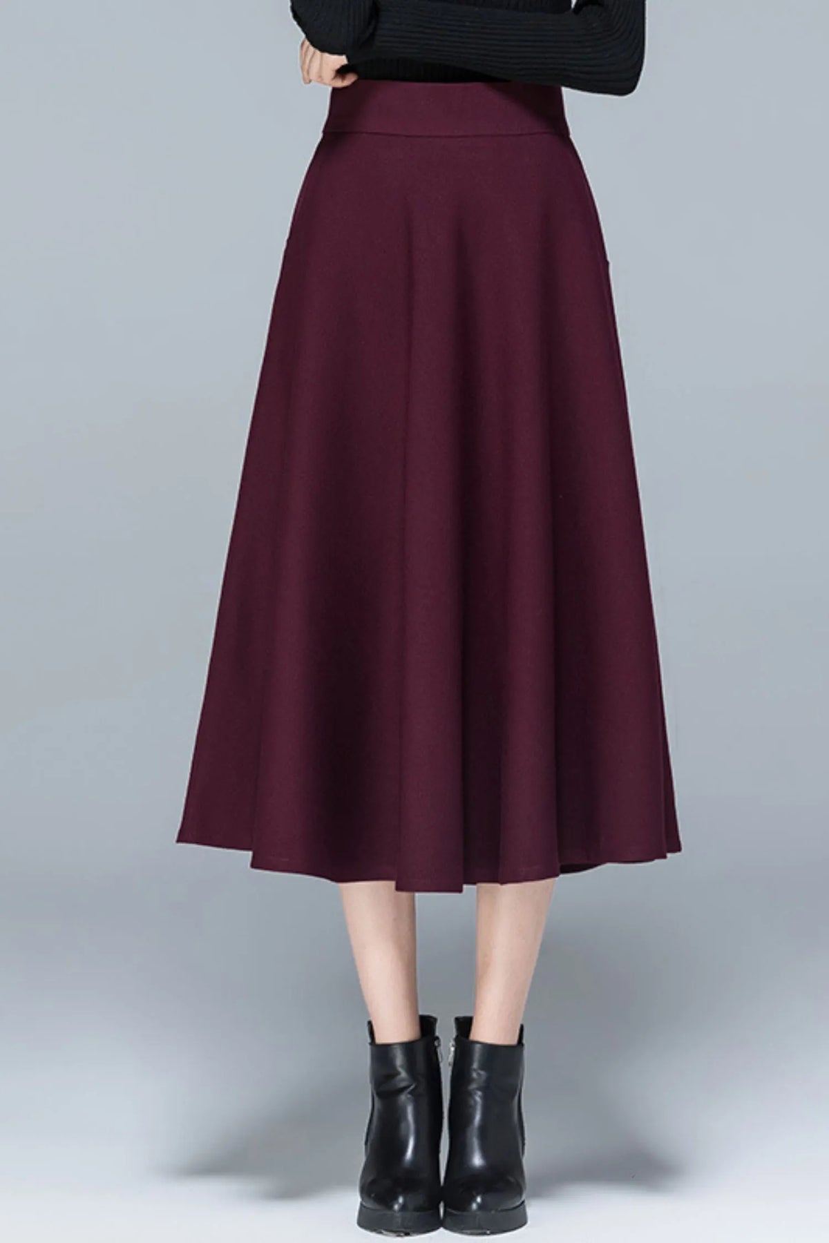 Polyester High Waist Midi Skirt - Pleated A-Line Lined 