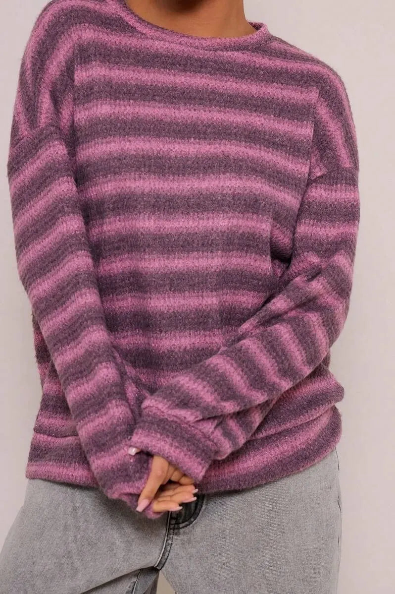Relaxed Elegant Striped Knit Pullover Blouse
