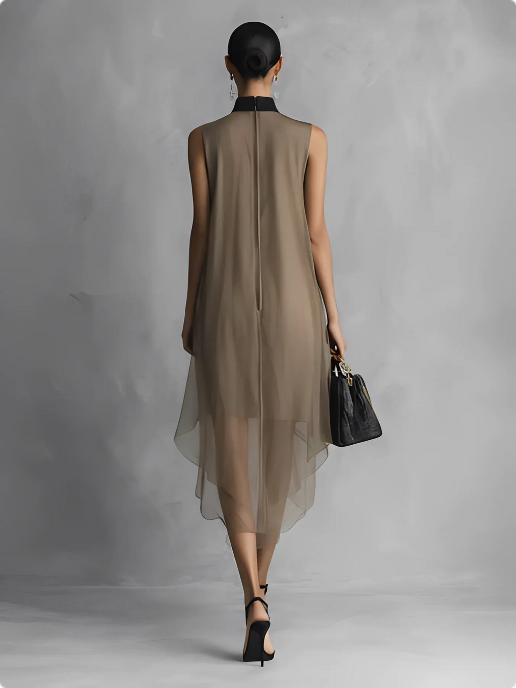 Chic Midi Dress in chiffon, Designer Aesthetic