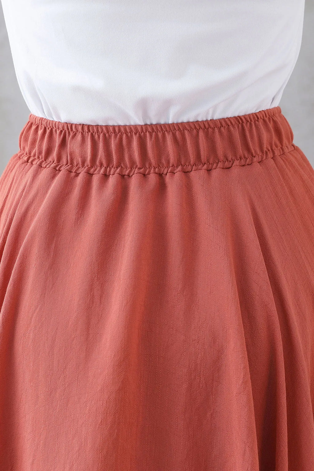 Rust Brown Linen Cotton Long Skirt - Elastic Waist Circle Silhouette 3298
