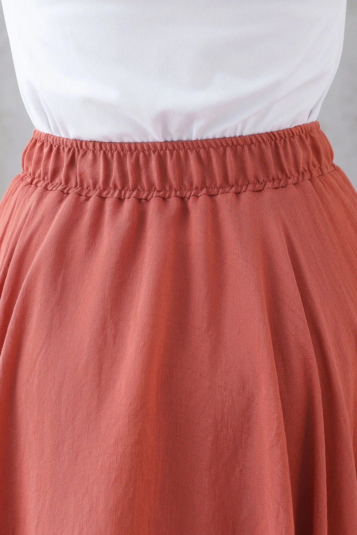 Rust Brown Linen Cotton Long Skirt - Elastic Waist Circle Silhouette 3298