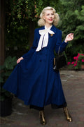 Blue Wool Maxi Coat – Vintage Double Breasted Long Winter Overcoat 2410