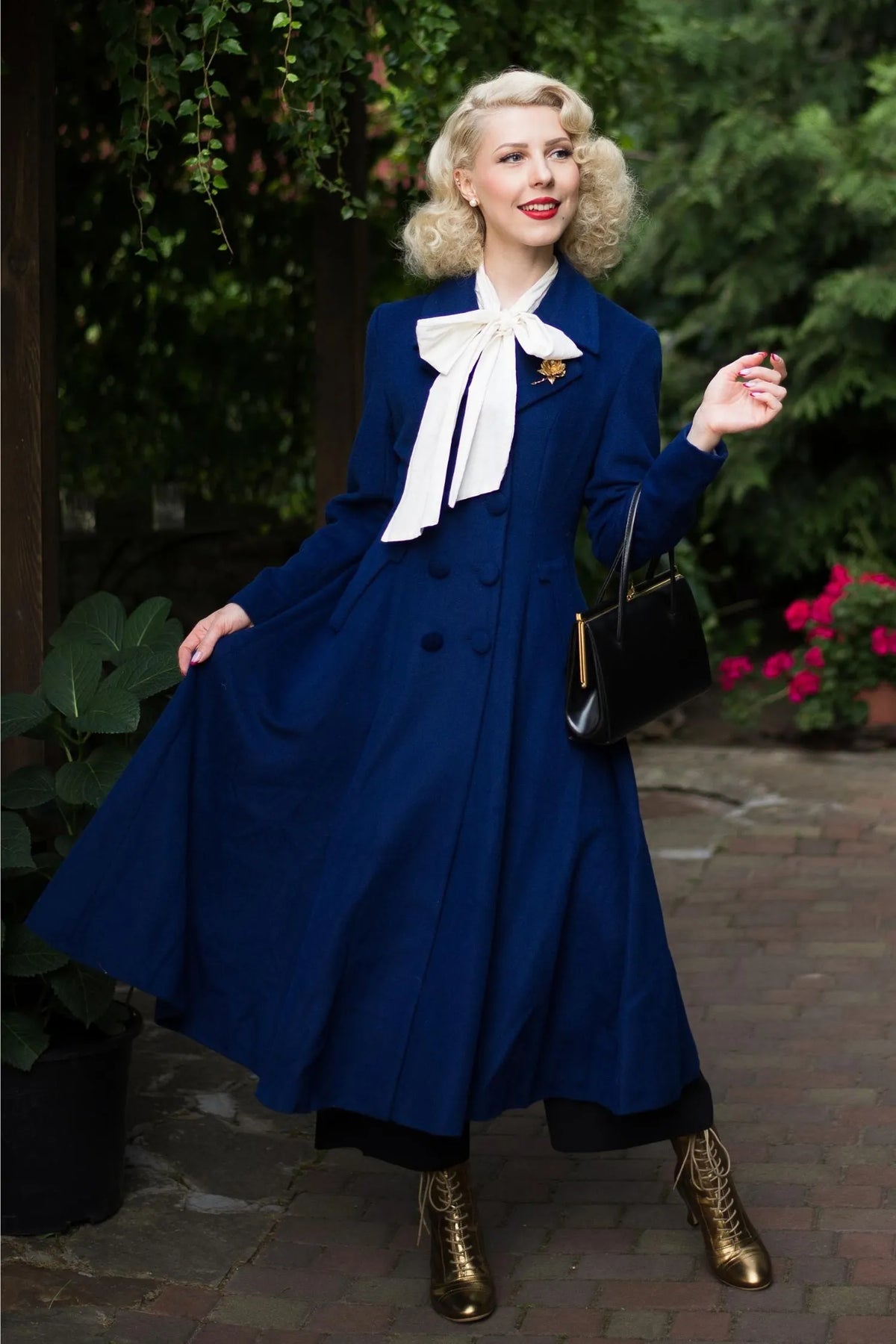 Blue Wool Maxi Coat – Vintage Double Breasted Long Winter Overcoat 2410