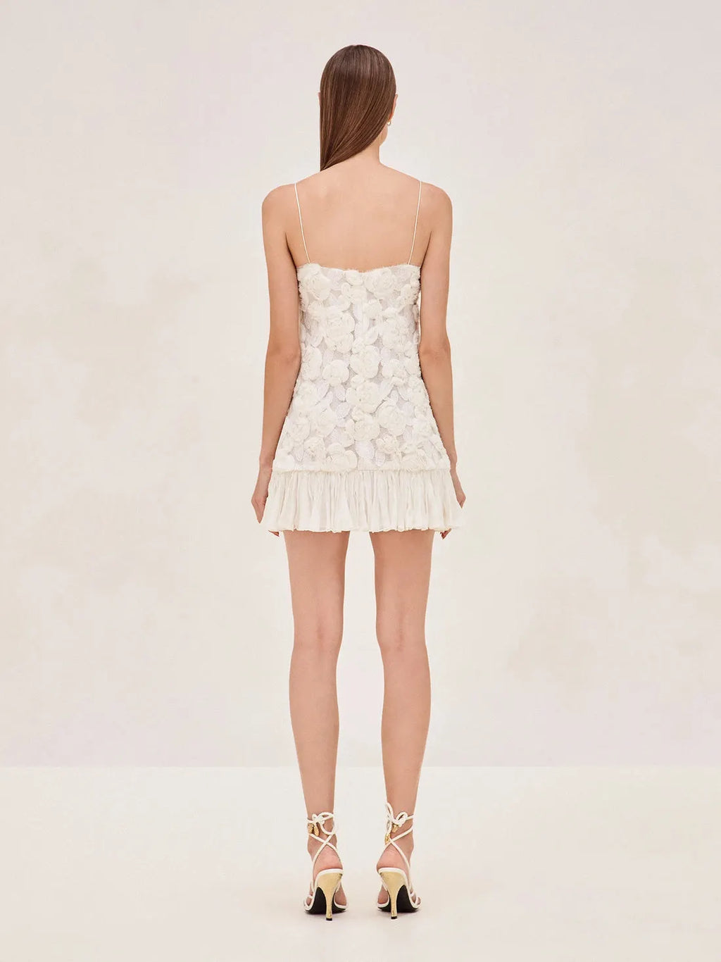 Blanc Rosette-Detailed Georgette Mini Dress
