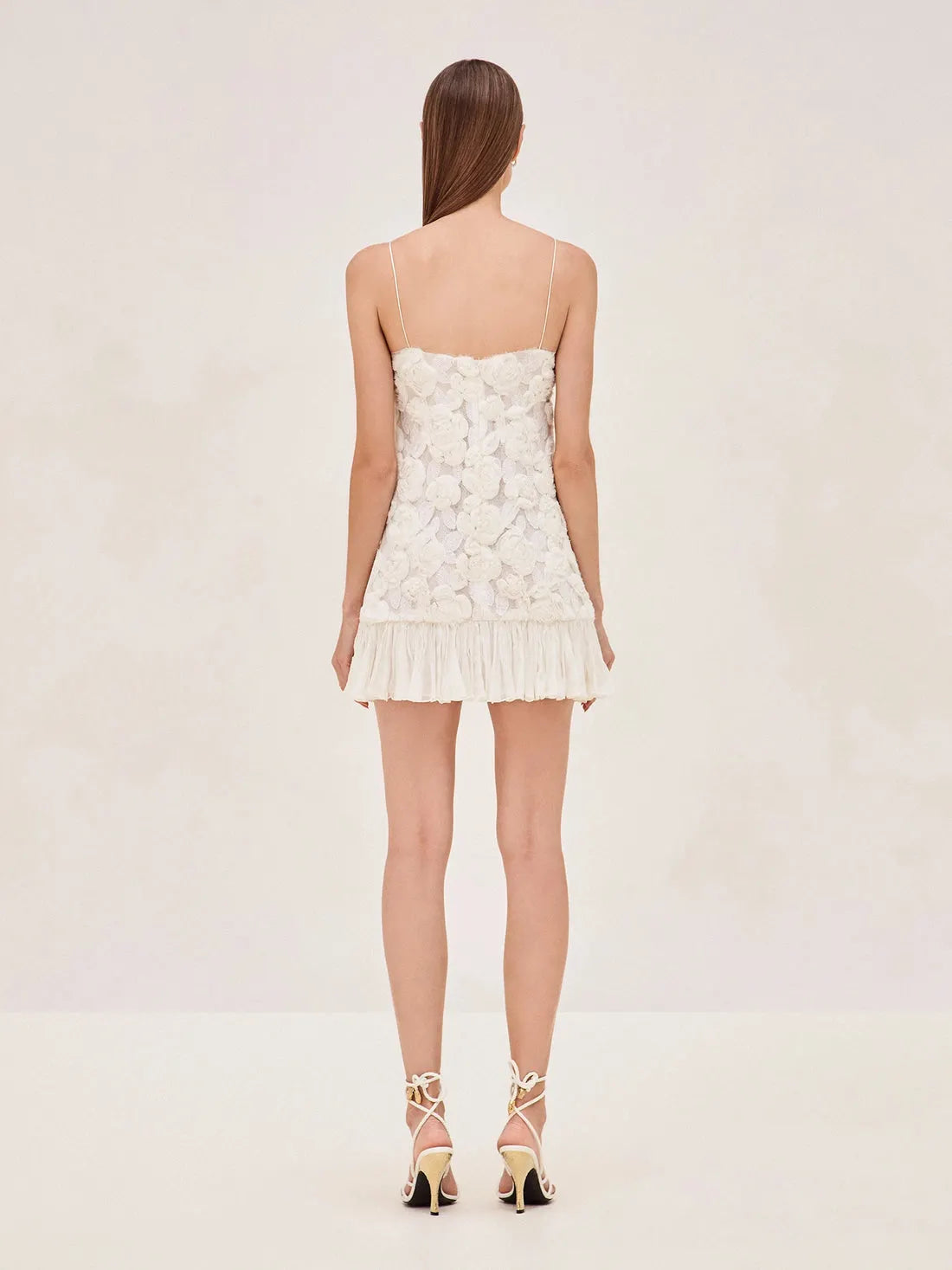 Blanc Rosette-Detailed Georgette Mini Dress