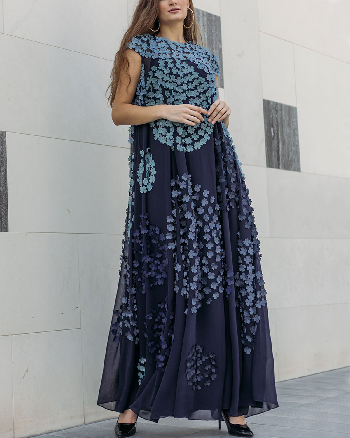 Perfect Day to Evening part wear dress with unique 3D floral placement embroidery