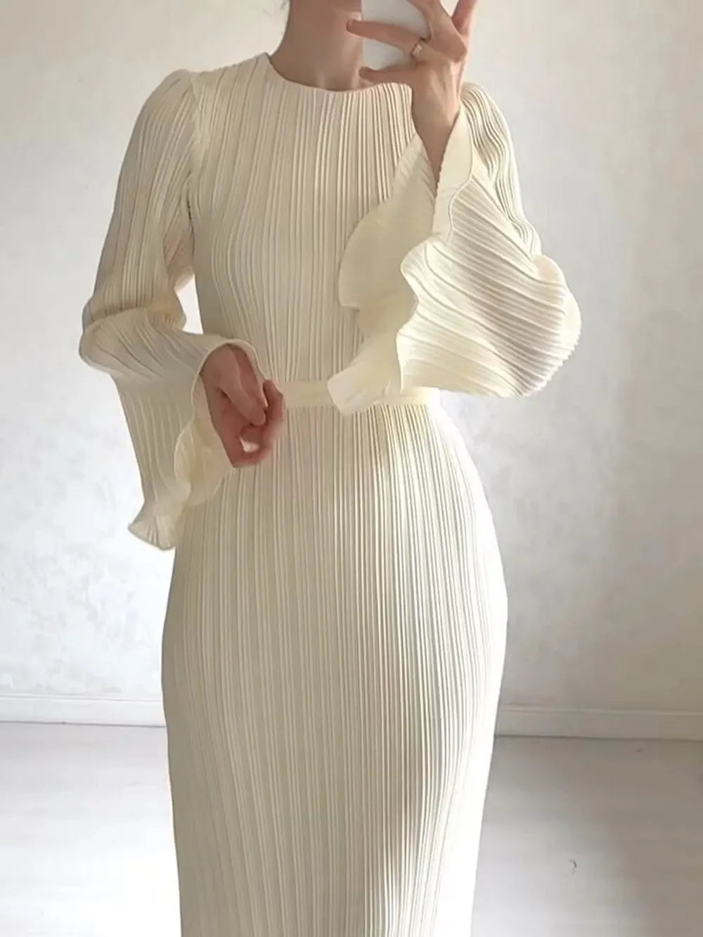Pleated Bell Sleeve Maxi Dress