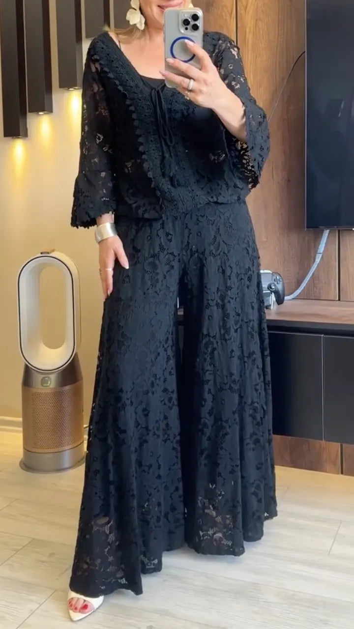 Boho Lace Two‐Piece Pant Set