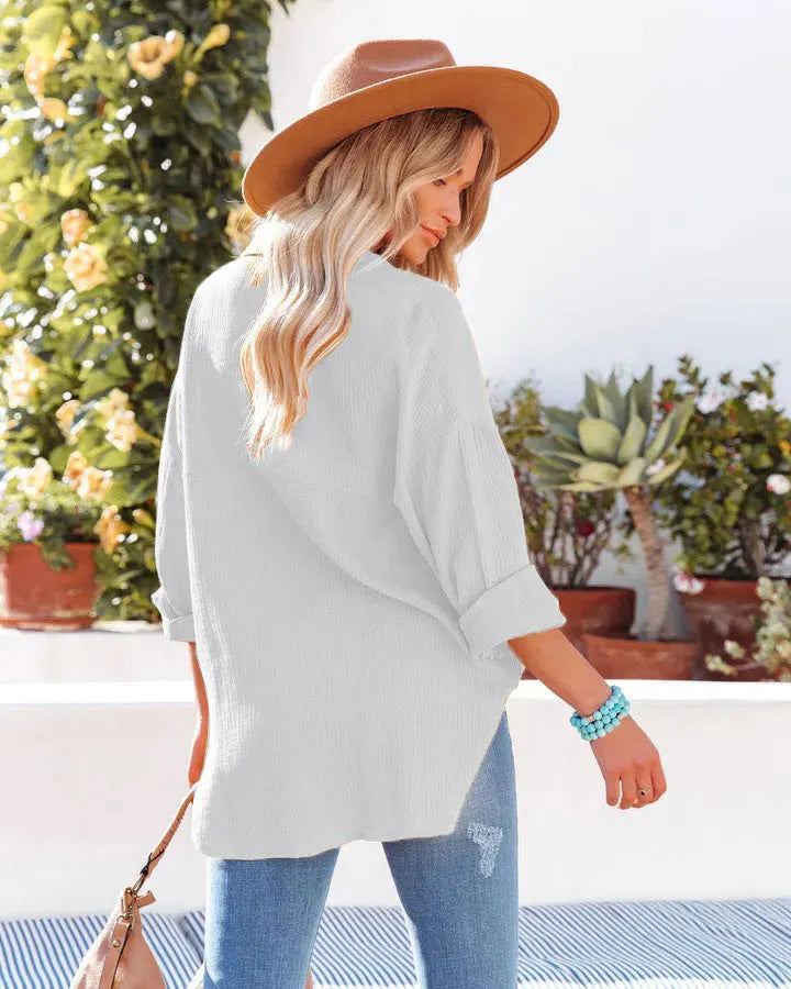 Kennedy Cotton Pocketed Button Down Tunic - Wheat - FINAL SALE