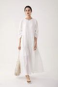Cotton Tiered Long Sleeve Maxi Dress