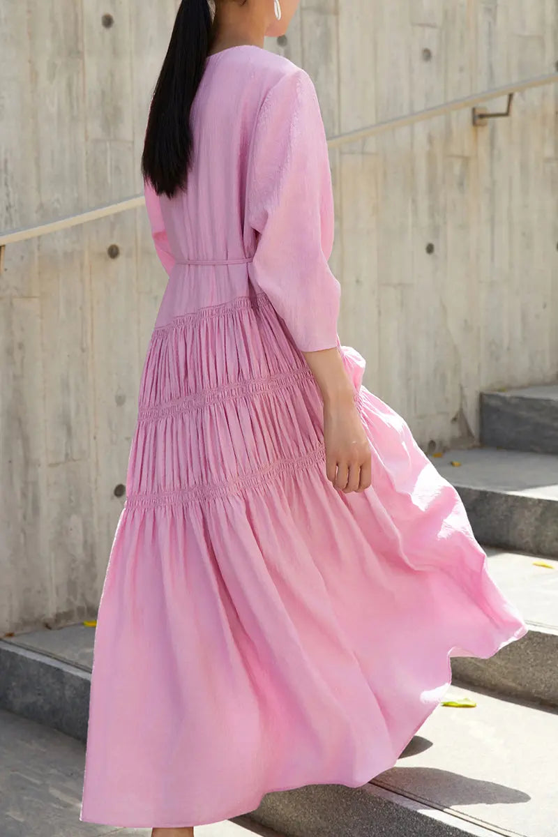 Cotton Tiered Long Sleeve Maxi Dress