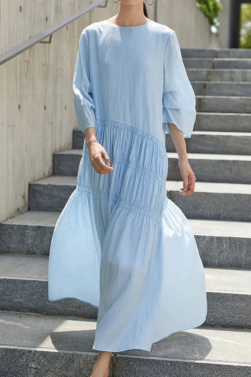 Cotton Tiered Long Sleeve Maxi Dress