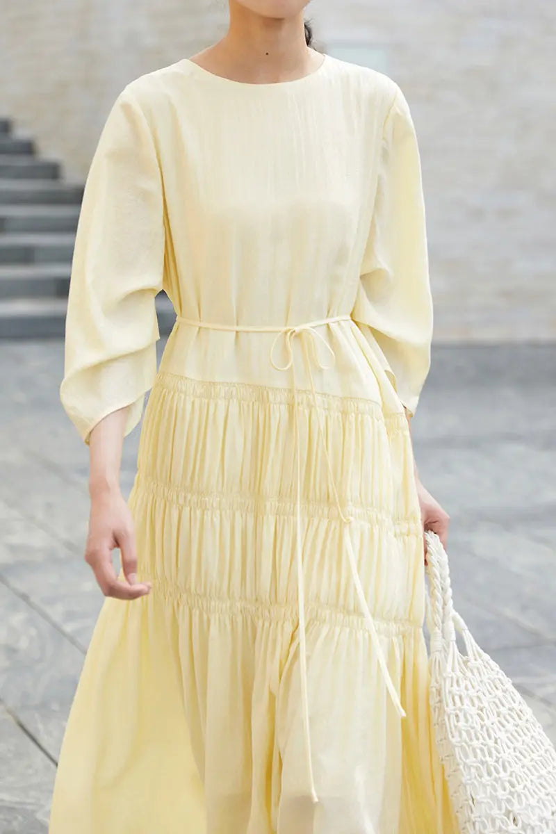 Cotton Tiered Long Sleeve Maxi Dress