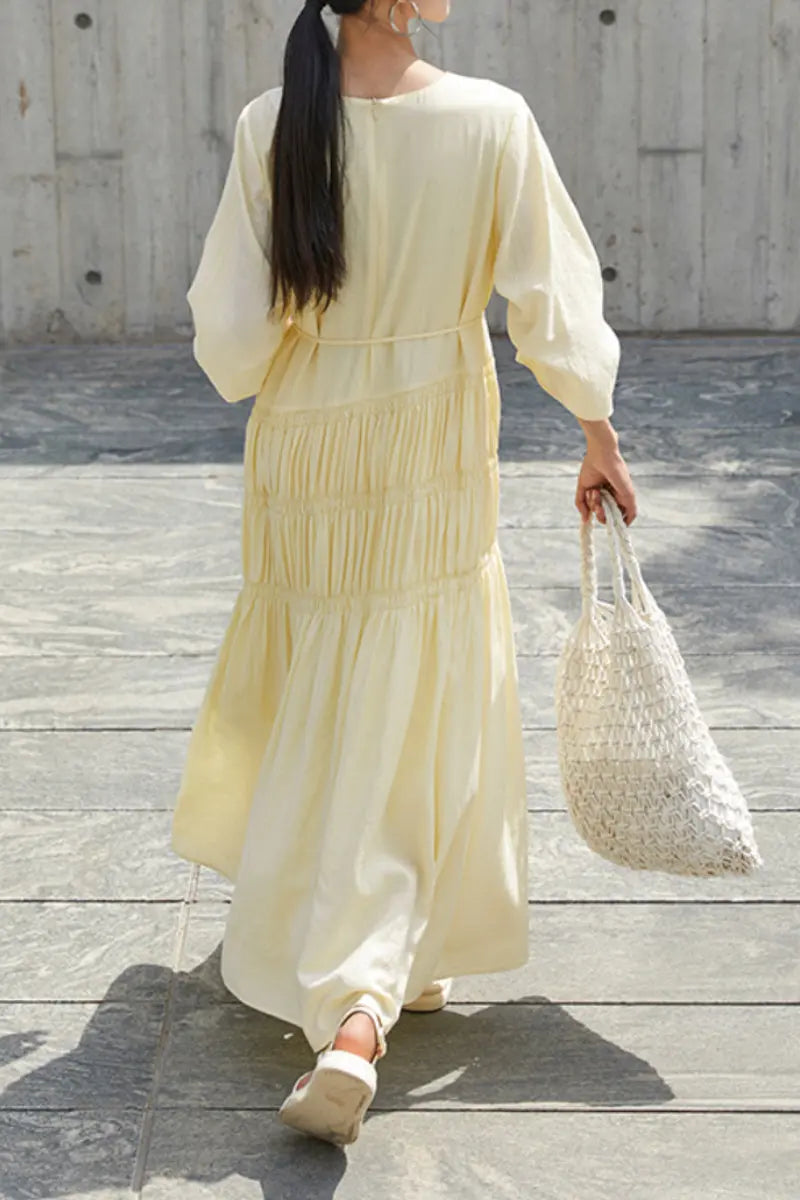 Cotton Tiered Long Sleeve Maxi Dress
