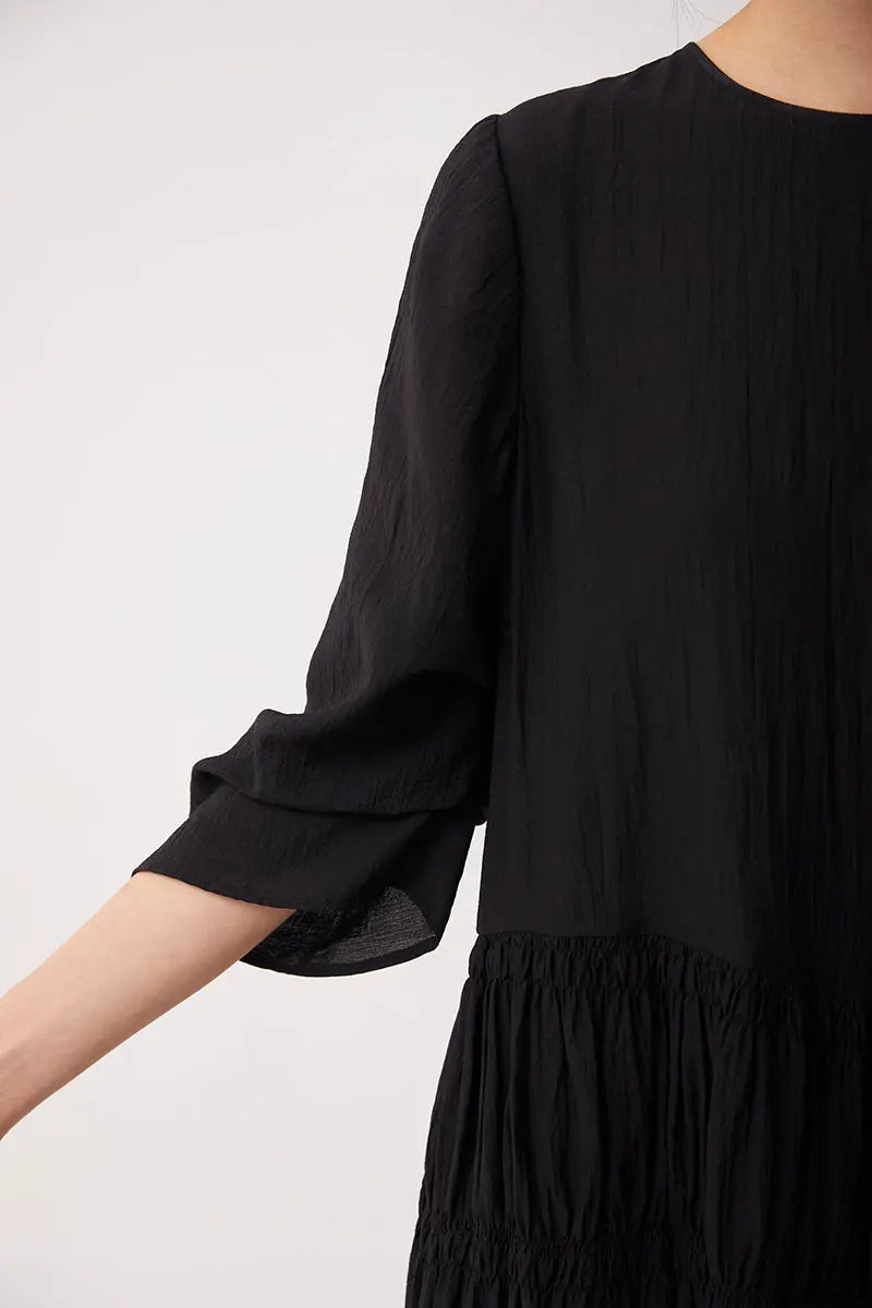 Cotton Tiered Long Sleeve Maxi Dress