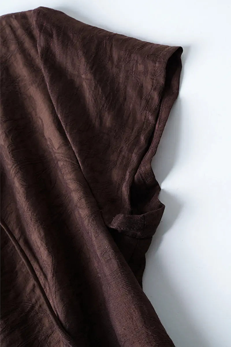 Linen-Blend Jacquard A-Line Shirt Dress in Brown