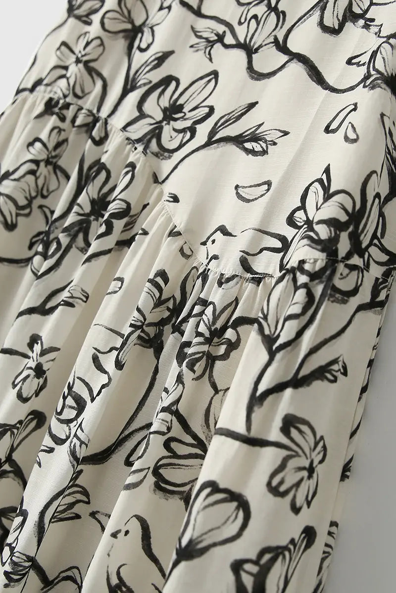 Linen Floral Sleeveless Midi Dress
