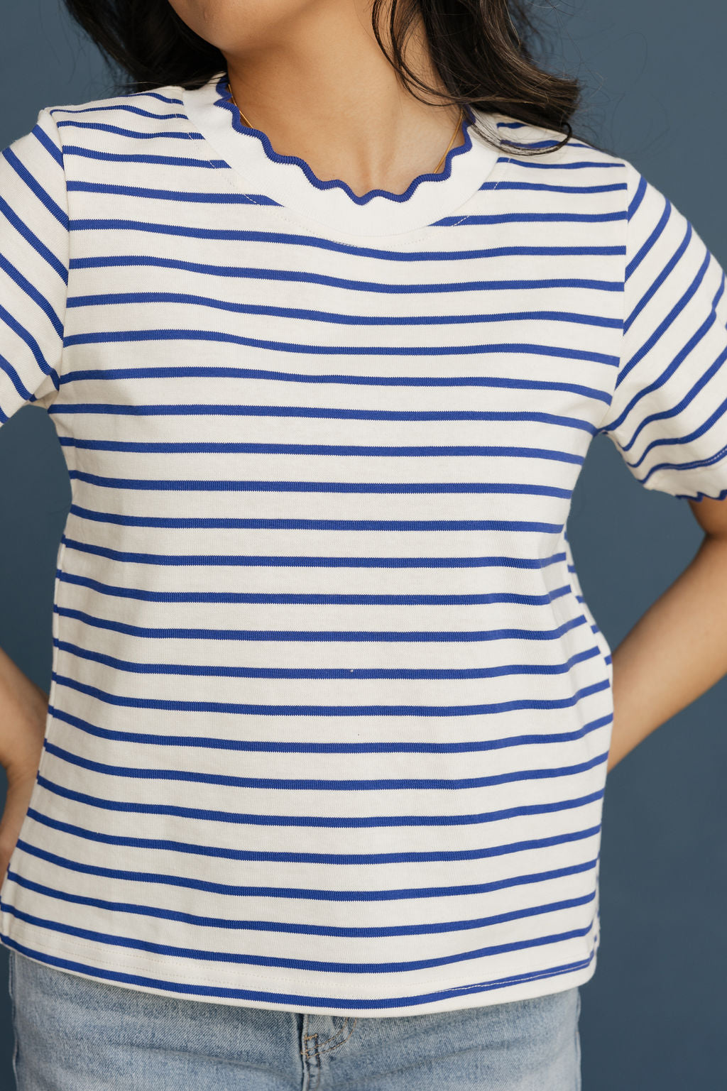 Mindi Top-Ivory/Blue