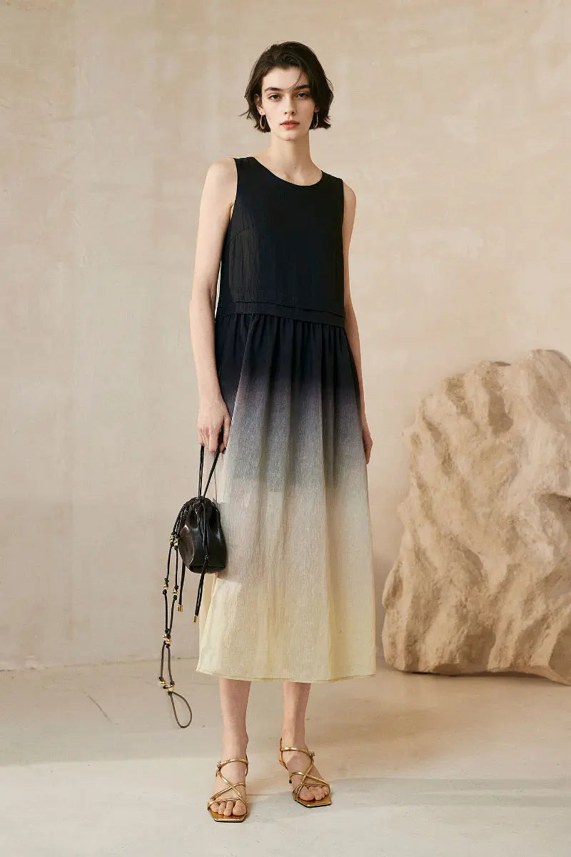 Ombre Sleeveless Linen Midi Dress
