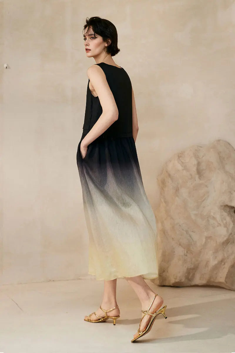 Ombre Sleeveless Linen Midi Dress
