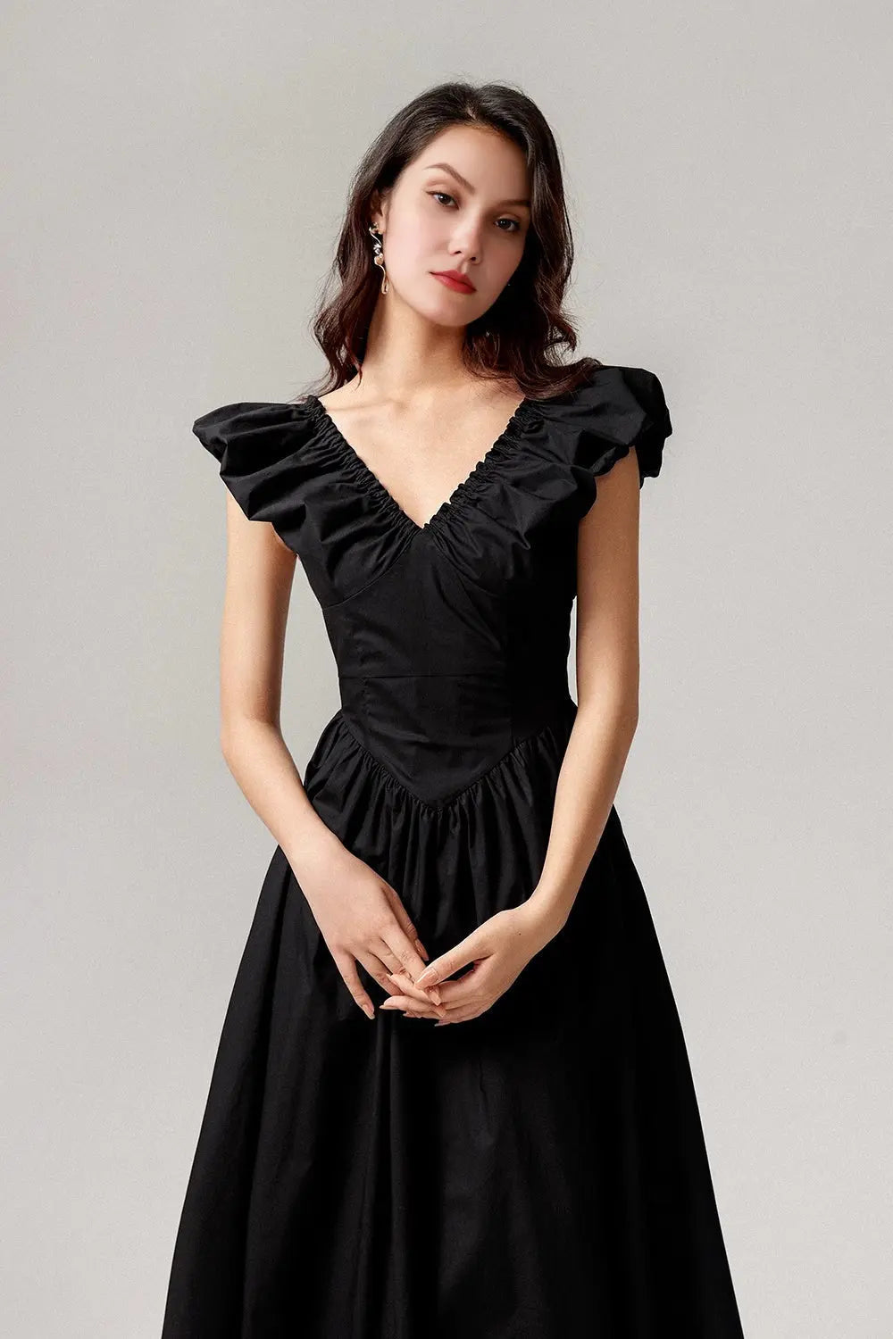 Ruffled V-Neck Open-Back Boho Maxi Dress