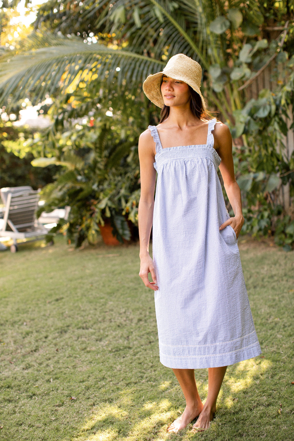 Felicity Dress - Blue Seersucker