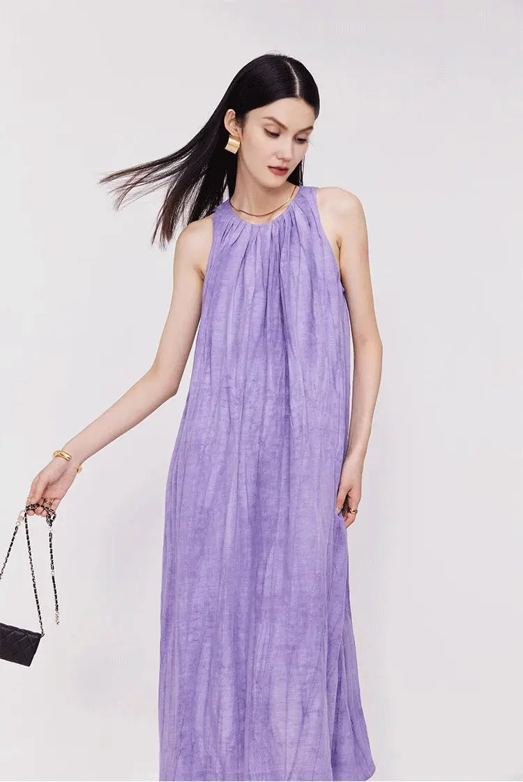 Tie Dye Sleeveless Linen Midi Dress