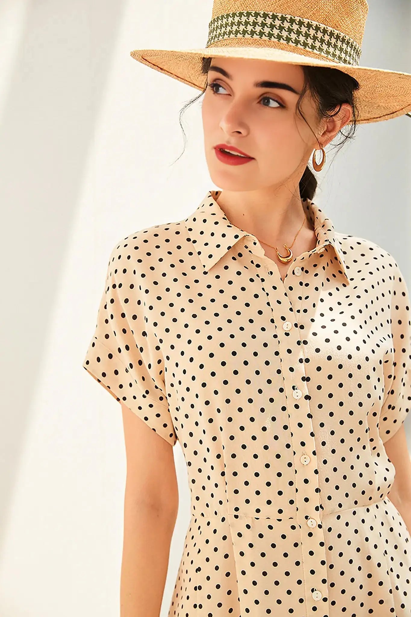 Women's Heavyweight Mulberry Silk Polka Dot Printed Silk Long Dress