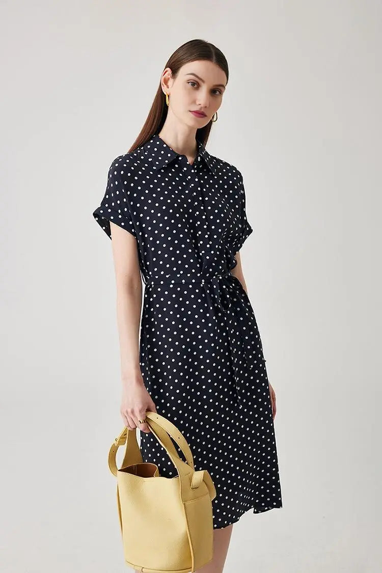 Women's Heavyweight Mulberry Silk Polka Dot Printed Silk Long Dress