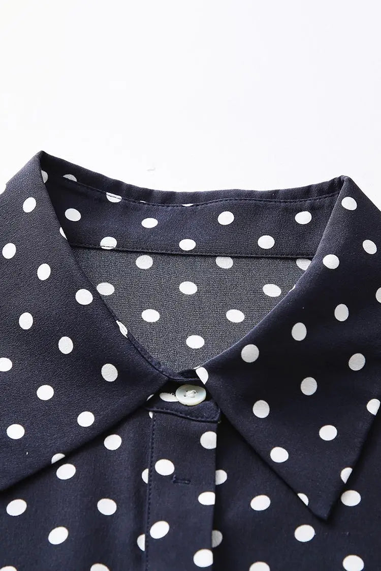 Women's Heavyweight Mulberry Silk Polka Dot Printed Silk Long Dress