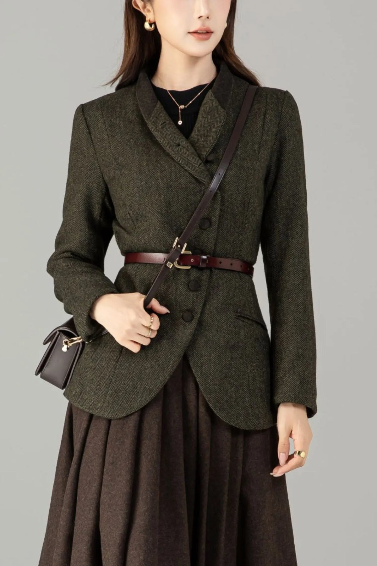 Handmade Wool Blend Herringbone Jacket – Vintage Short Coat 
