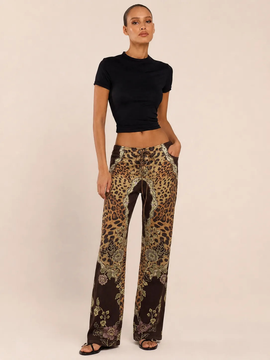 Leopard Baroque Lace-Up Pants