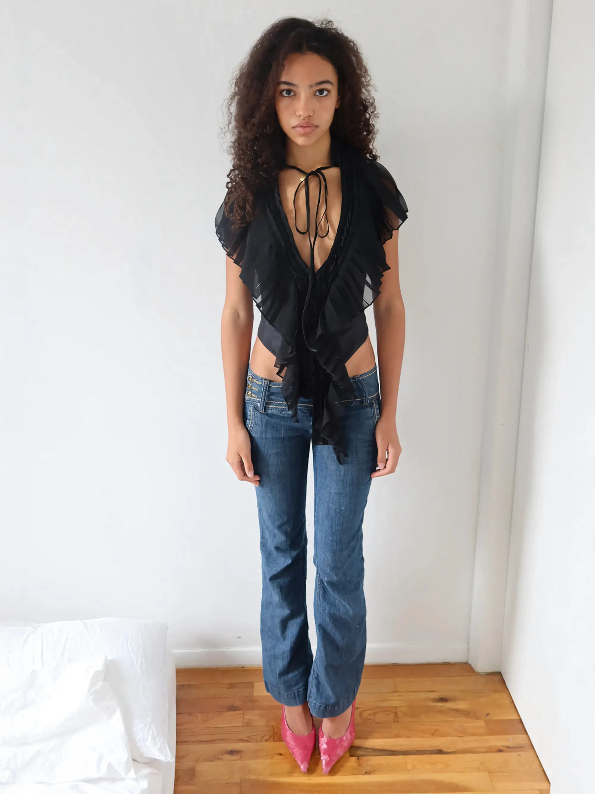 Midnight Ruffle Tie Top