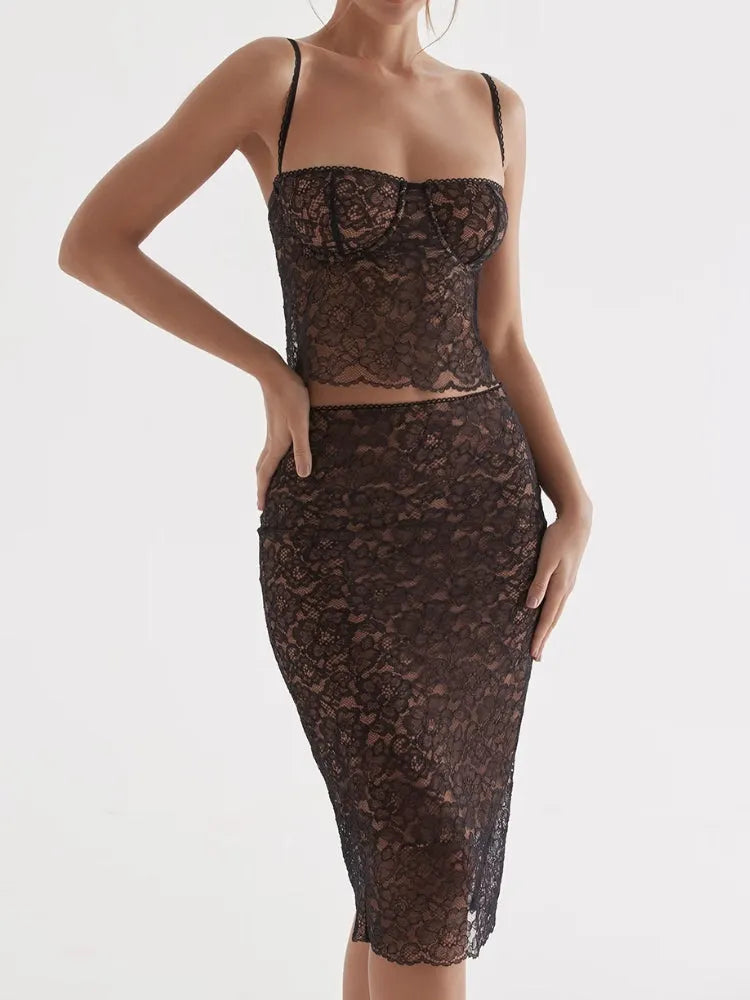 Black Lace Midi Skirt