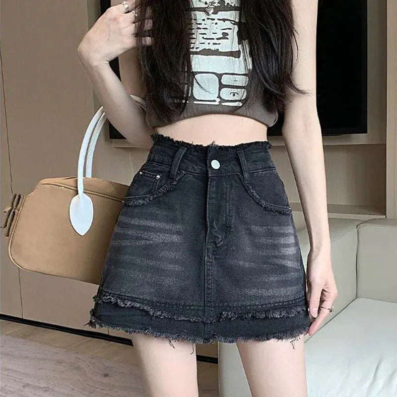 Denim Vintage A-line Y2K Patchwork Retro Skirt